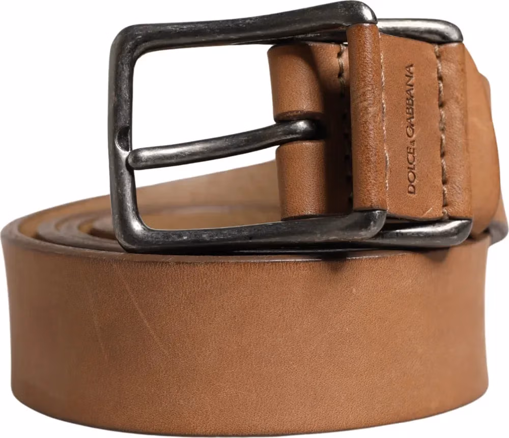 Dolce & Gabbana Men Brown Leather Classic Metal Buckle Belt