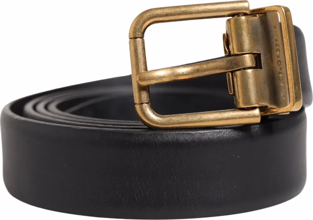 Dolce & Gabbana Men Black Classic Leather Metal Buckle Belt