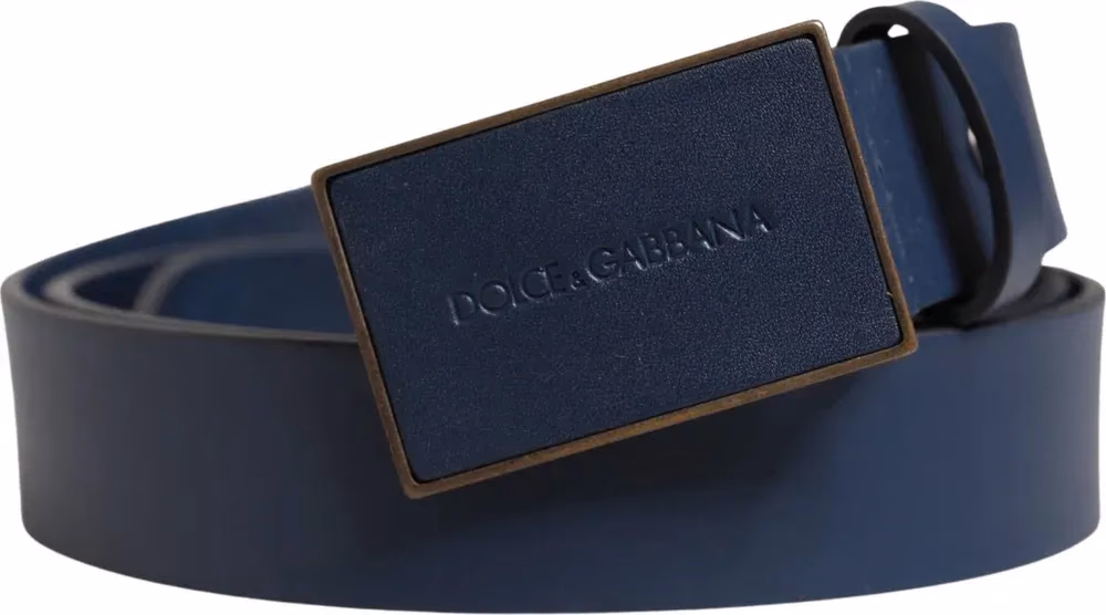 Dolce & Gabbana Men Blue Calf Leather Logo Metal Buckle Belt