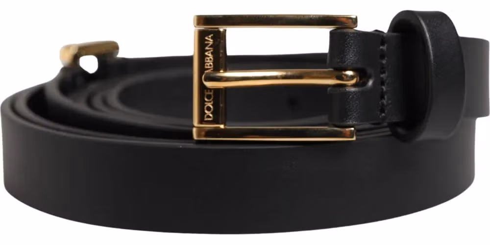 Dolce & Gabbana Men Black Leather Classic Metal Buckle Belt