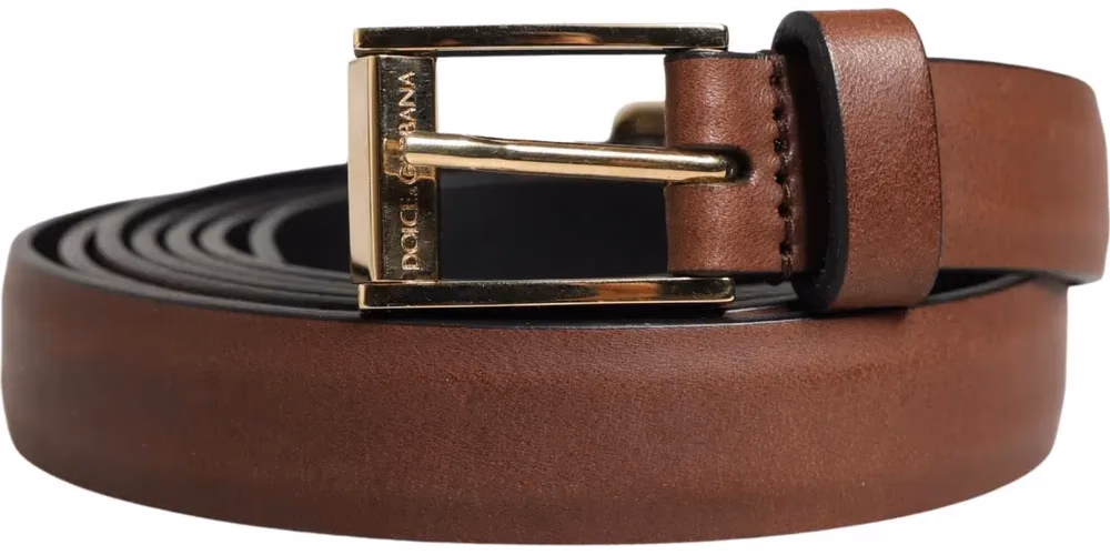 Dolce & Gabbana Men Brown Leather Classic Metal Buckle Belt