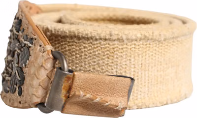 Beige Canvas Embellished Metal Buckle Belt