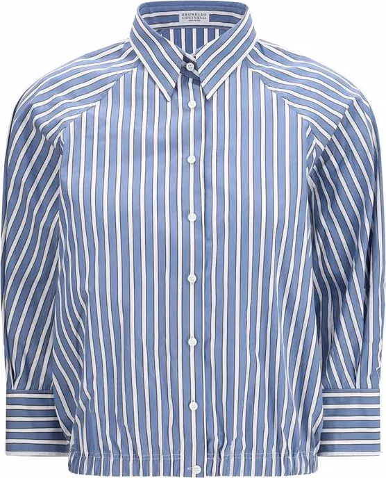 Brunello Cucinelli Blue Cotton Pattern Shirt