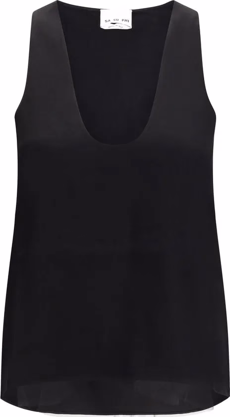 SA SU PHI Black Silk Sleeveles T-Shirt