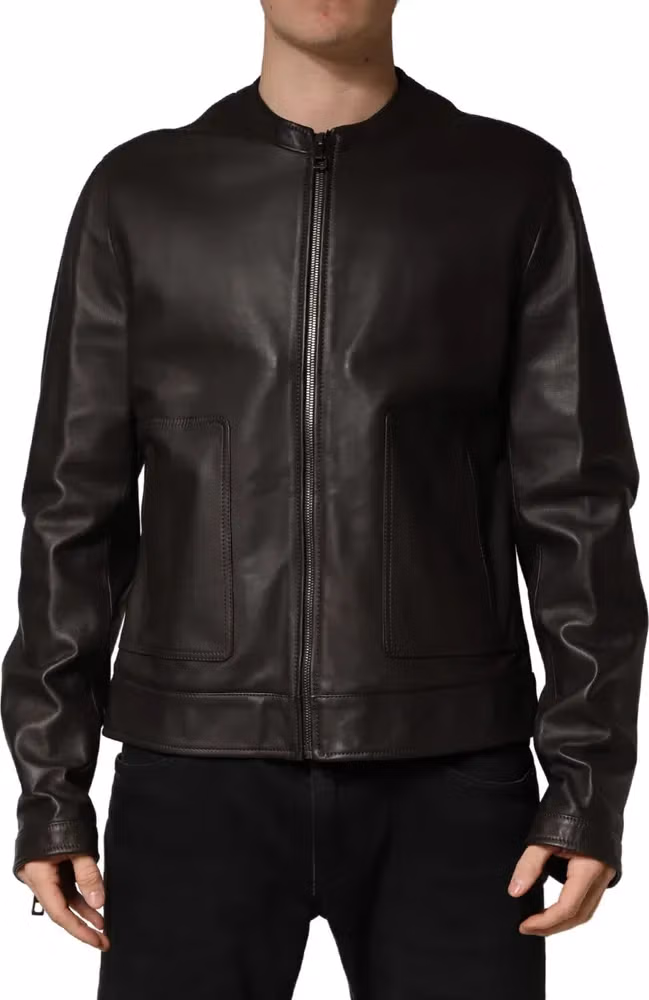 Dolce & Gabbana Black LambskinLeather Full Zip Biker Jacket