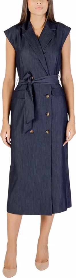 ICHI Blue Polyester Long Dress