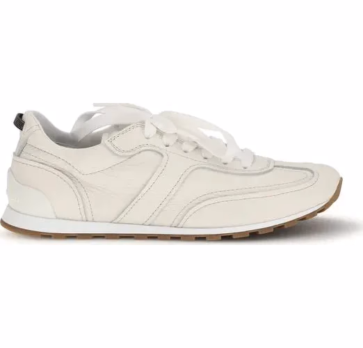 Brunello Cucinelli White Calf Leather Bos Taurus Low Top Sneakers