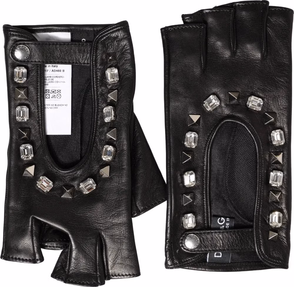 Dolce & Gabbana Women Black Embellished Wrist Length Mitten Gloves