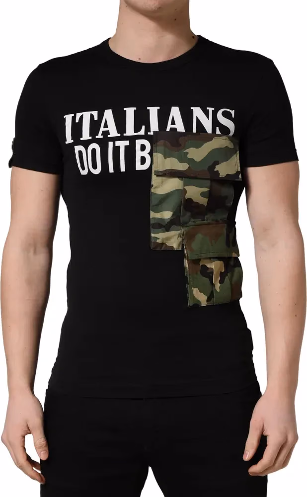 Dolce & Gabbana Black Italians Do It Better Camo Pocket Men T-shirt