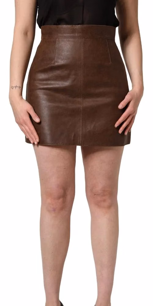 Dolce & Gabbana Brown Leather High Waist Bodycon Mini Skirt