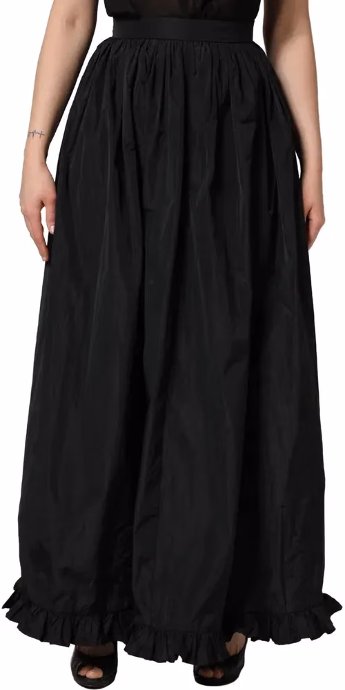 MSGM Black High Waist Pleated A-line Long Maxi Women Skirt