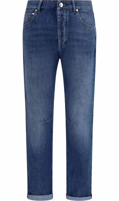 Blue Cotton Straight-Leg Jeans