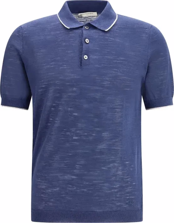 Brooksfield Blue Linen Polo Shirt