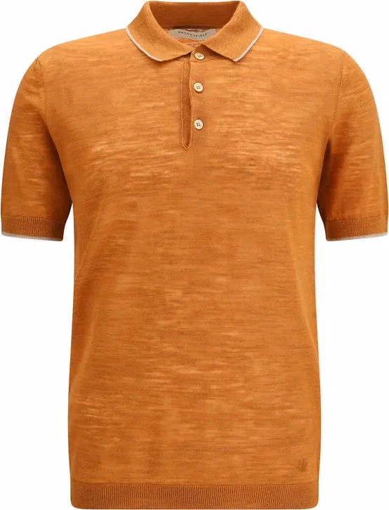 Brooksfield Orange Linen Polo Shirt
