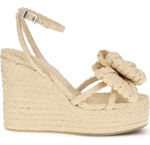 MACH & MACH Beige Raffia Wedge Sandals
