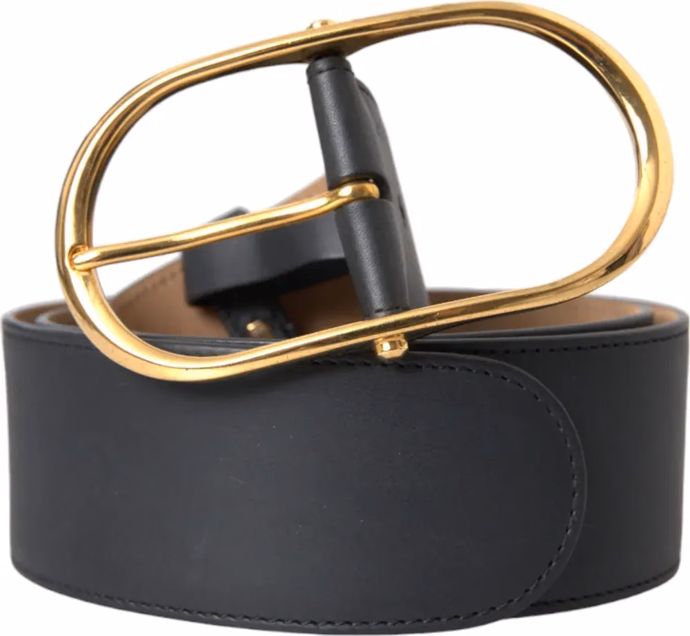 Dolce & Gabbana Black Leather Classic Metal Oval Buckle Belt
