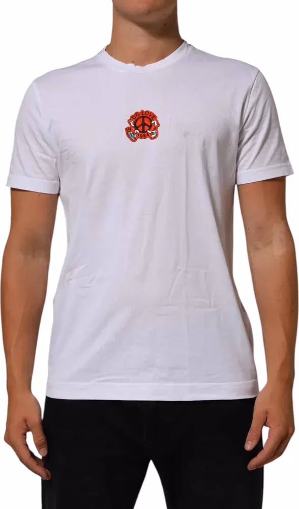 Dolce & Gabbana White Cotton DG Love Patch Crew Neck T-shirt