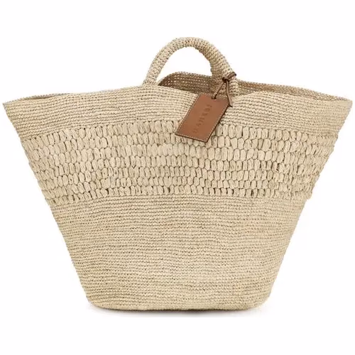 Manebi Beige Raffia Handbag