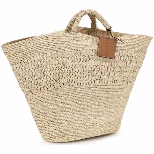 Manebi Beige Raffia Handbag