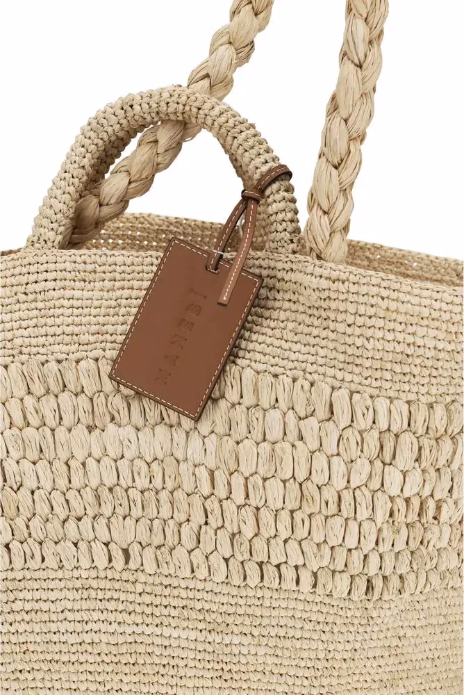Manebi Beige Raffia Handbag