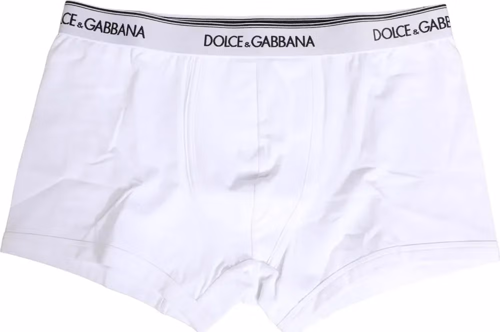 Dolce & Gabbana White Logo Waistband Cotton Boxer Underwear