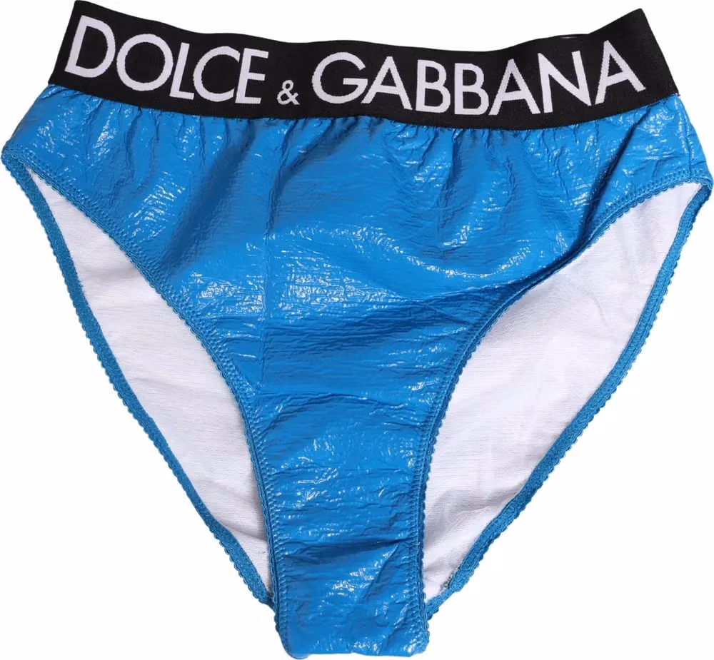Dolce & Gabbana Blue Logo Waistband High Waist Brief Underwear