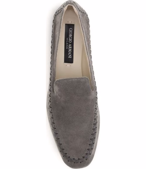 Giorgio Armani Gray Calf Leather Bos Taurus Slip-On Loafers