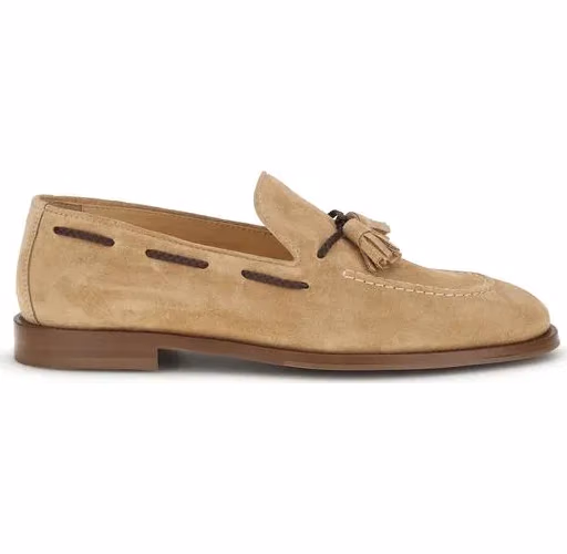Brunello Cucinelli Brown Calf Leather Bos Taurus Slip-On Loafers