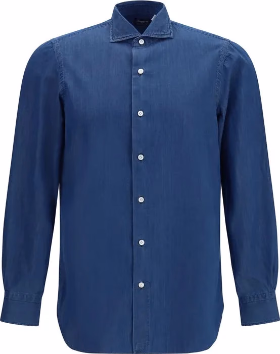 Finamore Blue Cotton Shirt