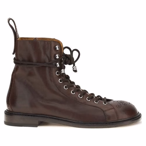 Versace Brown Calf Leather Bos Taurus Lace-Up Boots