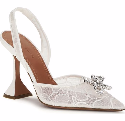 Amina Muaddi White Cotton Stiletto Heel Sandals
