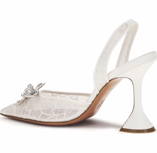 Amina Muaddi White Cotton Stiletto Heel Sandals