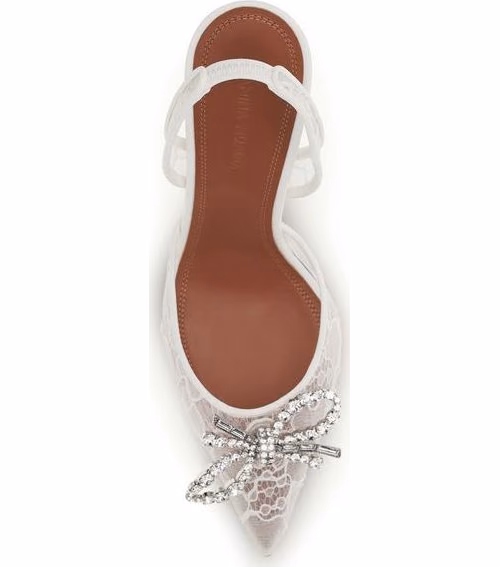 Amina Muaddi White Cotton Stiletto Heel Sandals