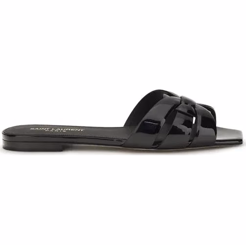 Saint Laurent Black Calf Leather Bos Taurus Flat Sandals