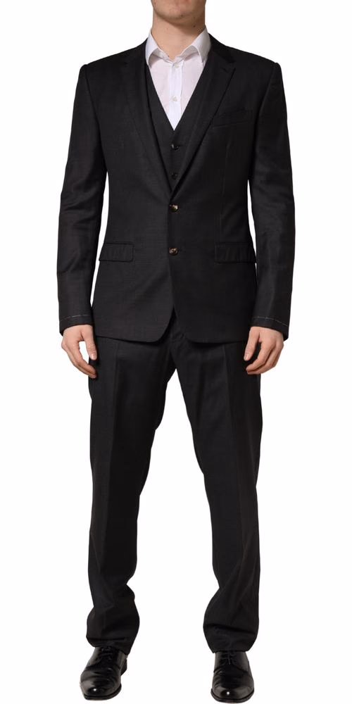 Dolce & Gabbana Dark Gray Wool Slim Fit Formal 3 Piece Men Suit