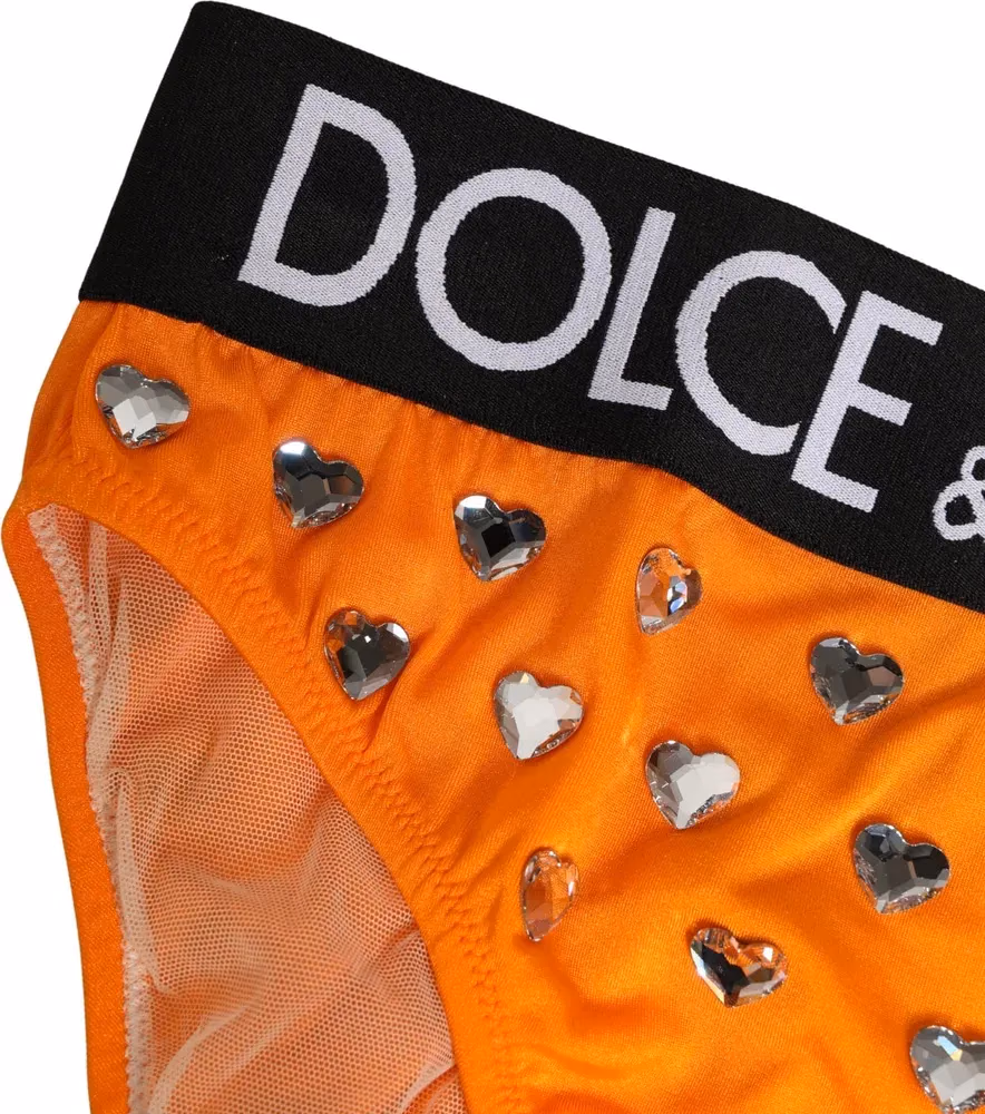 Dolce & Gabbana Orange Crystal High Waist Brief Panty Underwear
