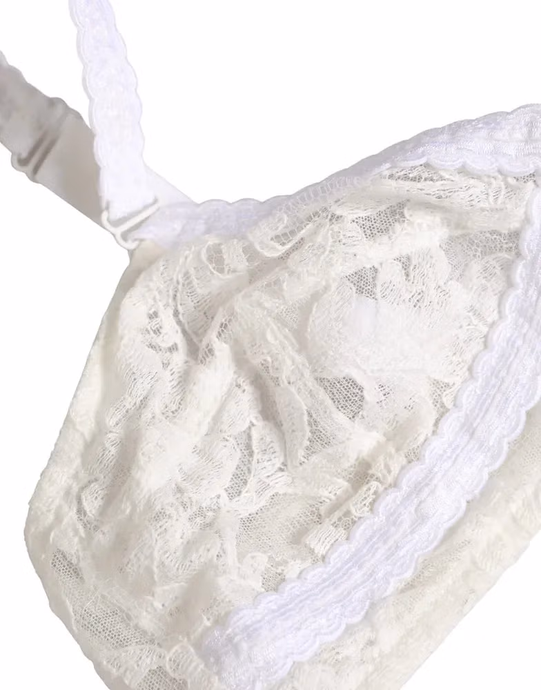 Dolce & Gabbana White Cotton Lace Wireless Soft Cup Bra Underwear