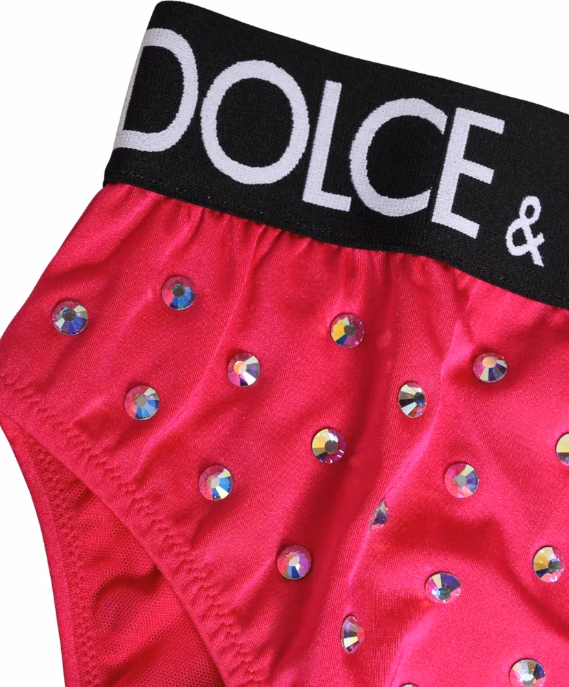 Dolce & Gabbana Pink Crystal High Waist Brief Panty Underwear