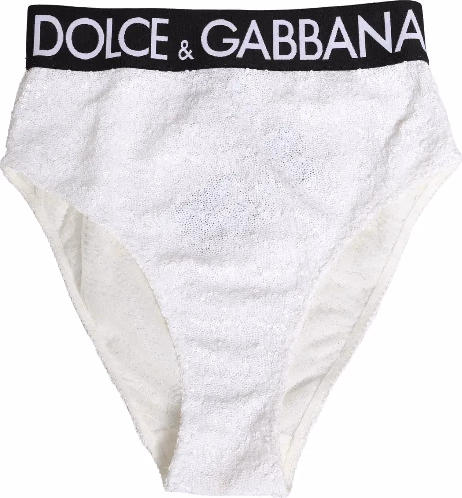 Dolce & Gabbana White Black Sequin High Waist Panty Underwear