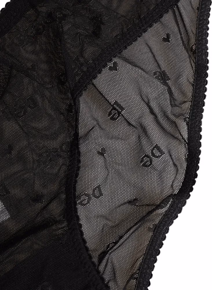 Dolce & Gabbana Black Sheer Mesh Lace Logo Brief Panty Underwear