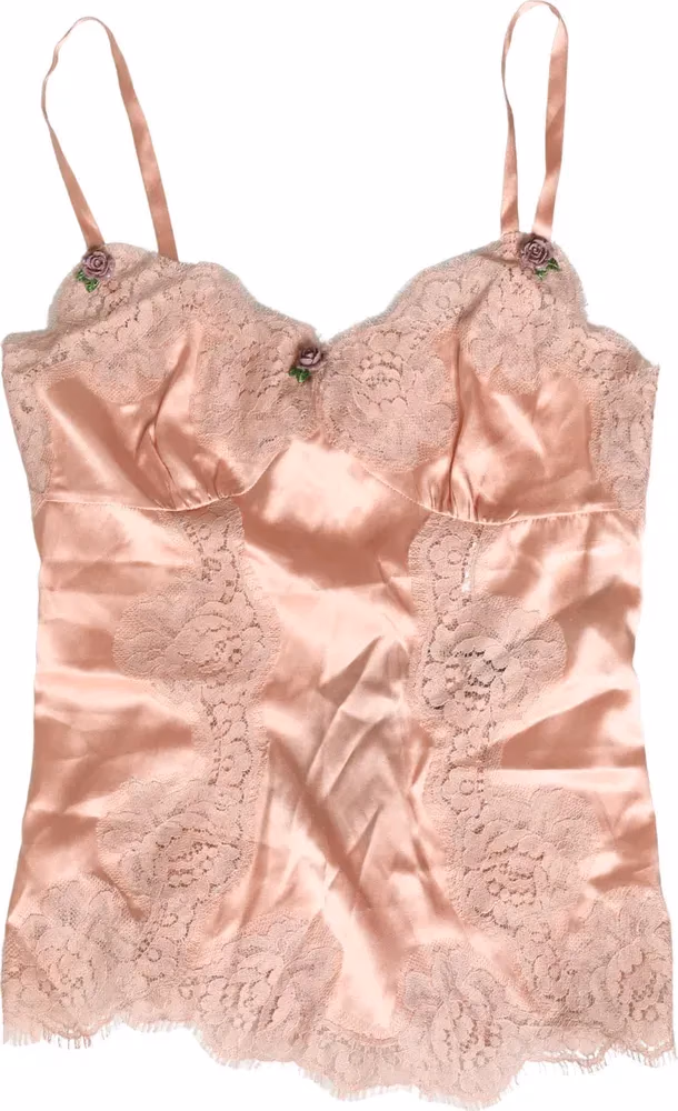 Dolce & Gabbana Pink Lace Silk Satin Tank Lingerie Sleepwear