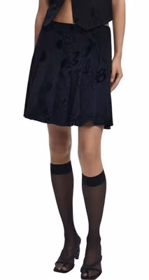 Black Polyester Mini Skirt