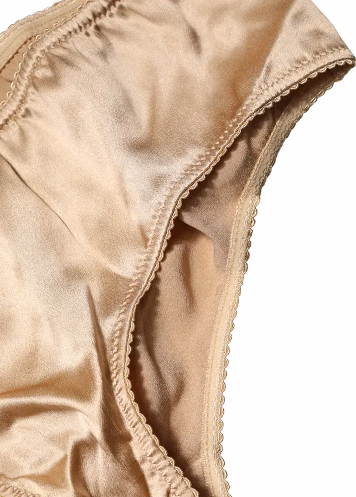 Dolce & Gabbana Beige Silk Stretch Mid Waist Brief Panty Underwear