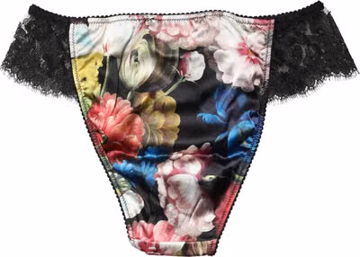 Black Floral Lace Mid Waist Brief Panty Underwear