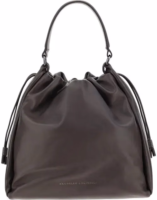 Brunello Cucinelli Brown Calf Leather Bos Taurus Shoulder Bag