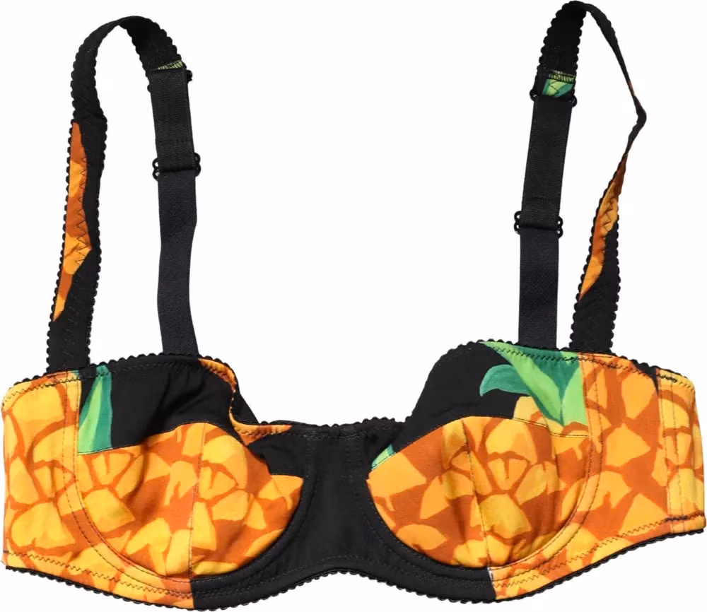 Dolce & Gabbana Black Pineapple Silk Balconette Bra Underwear