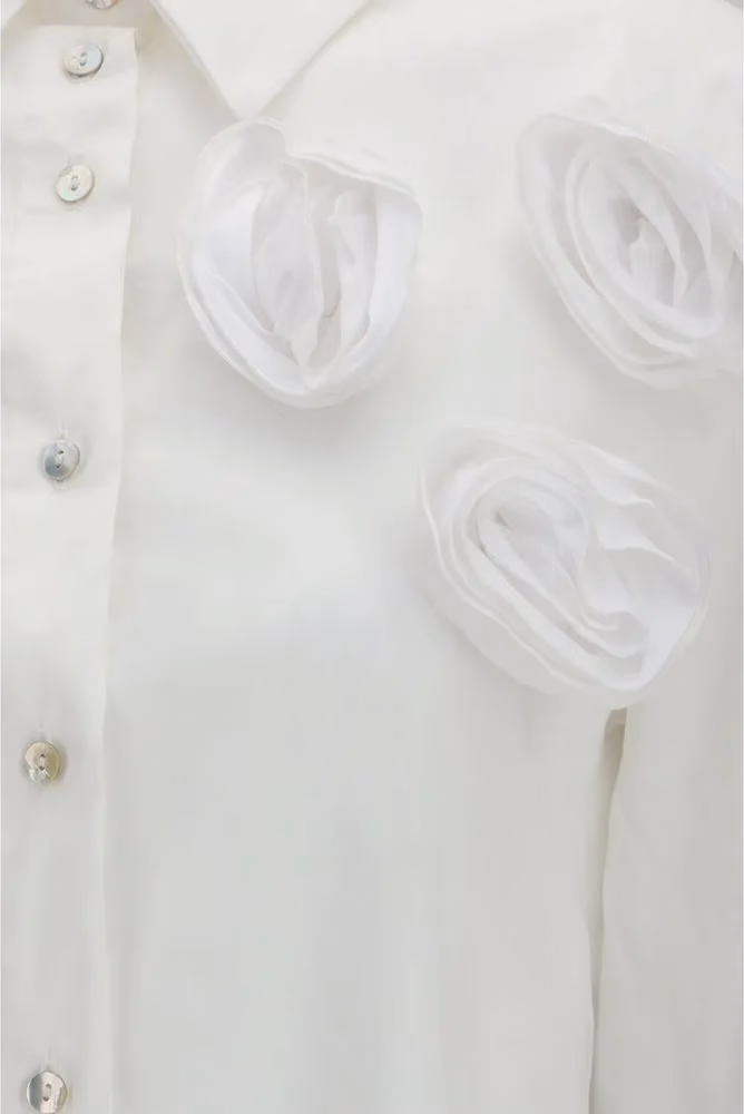 Ella White Cotton Pattern Shirt