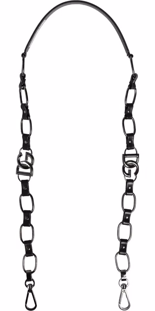 Dolce & Gabbana Black Leather Silver Chain Bag Accessory Shoulder Strap