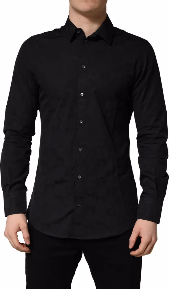 Dolce & Gabbana Black MARTINI Cotton Slim Dress Formal Shirt