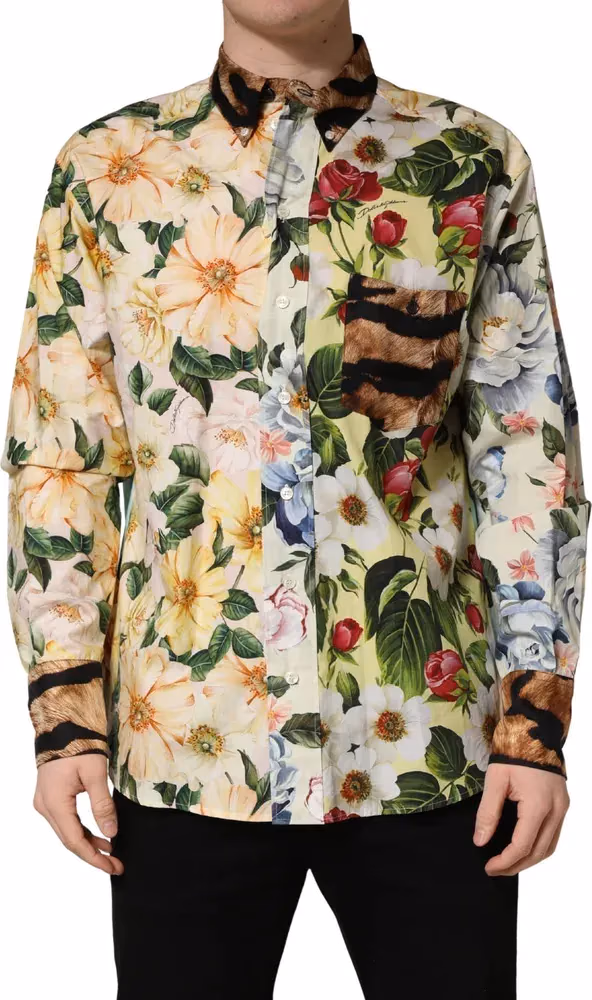 Dolce & Gabbana Multicolor Floral Animal Print Collared Shirt